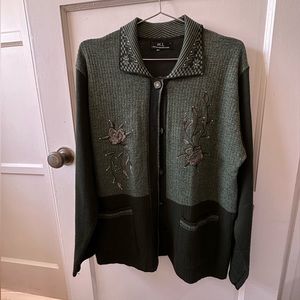 Hualin Yang Maoshan Embroidered Green Cardigan Sweater 🌿💚